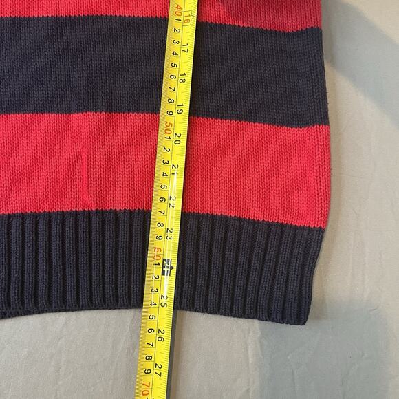 Polo Ralph Lauren Striped 1/4 Zip Thick Sweater 100% Cotton Knit Large 14-16 Red - Picture 6 of 6